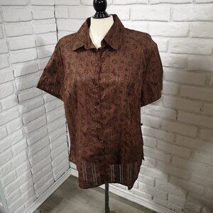 NWOT Carroll Reed Classics Plus Ladies Size 18W Dark Brown Patterned Shirt